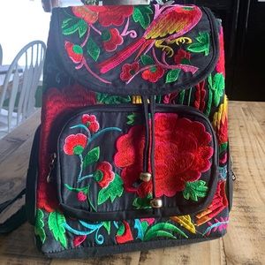 Embroidered backpack purse